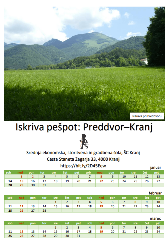 Stenski koledar 2023 (A4 format): Iskriva pešpot: Brnik-Mojstrana